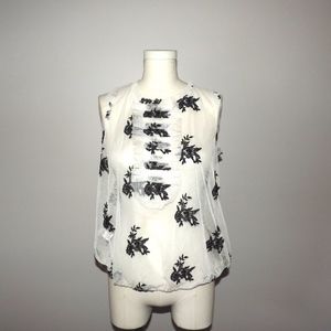 NWT Daniel Rainn embroidered mesh ivory top S